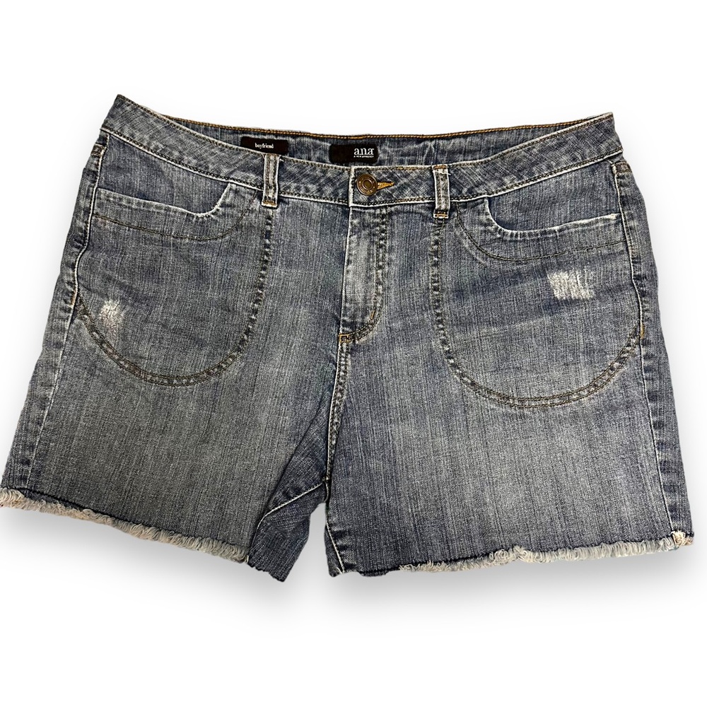a.n.a. Boyfriend Blue Denim Jean Shorts Size 14 Cutoffs Style Frayed Hem